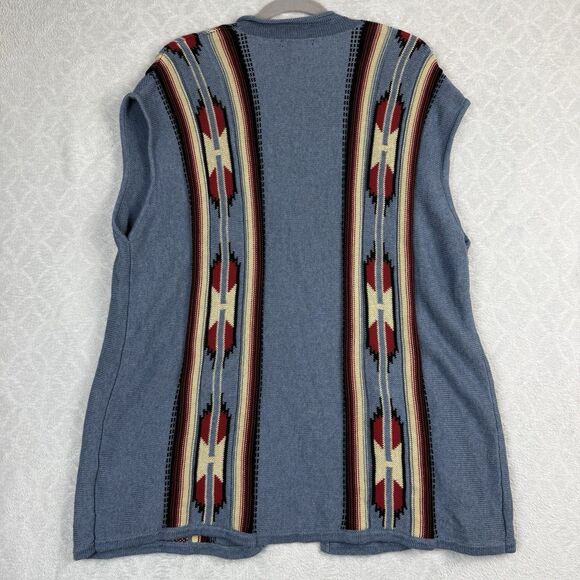 Ralph Lauren Chaps Sweater Vest Womens 1X Blue Aztec Southwestern Navajo Boho - Picture 5 of 10